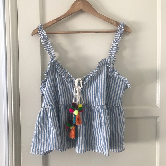 Zara Tops - Zara striped pom pom tank top